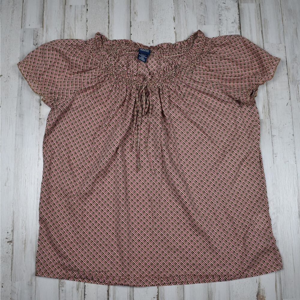 Y2K Vintage Boho Peasant Top Women's Large Brown Print Cottagecore Shirt L